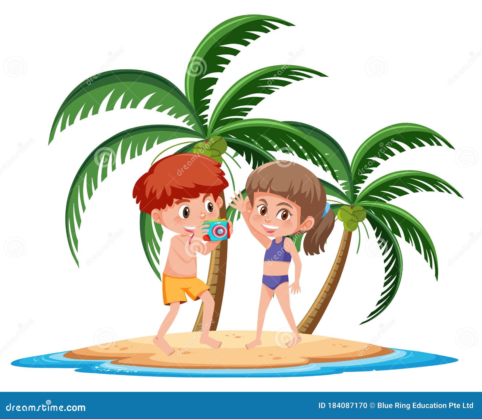 Niños De La Isla Tropical Posando Al Lado Del Personaje De Dibujos Animados  De Tablas De Surf Sobre Fondo Blanco Ilustración del Vector - Ilustración  de palmas, ambiente: 184087170