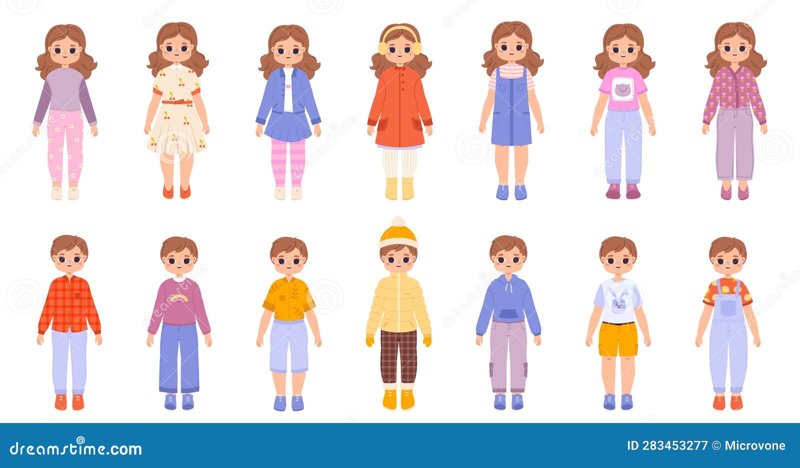 Niños De La Moda Niños Pequeños Con Estilo En Suéter Y Vestido. Ropa De  Verano Para Los Niños Con Ropa De Invierno. Caricatura De Ilustración del  Vector - Ilustración de persona, infantil