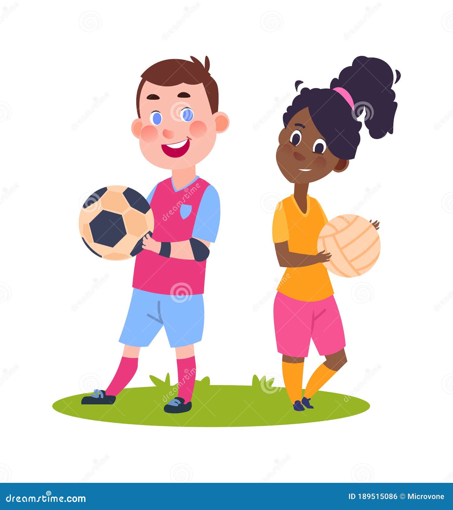 Niños Deportivos. Tierno Niño De Dibujos Animados Con Bolas. Entrenamiento  De Verano En Un Campo De Fútbol Vector Infantil Interna Ilustración del  Vector - Ilustración de fondo, hembra: 189515086