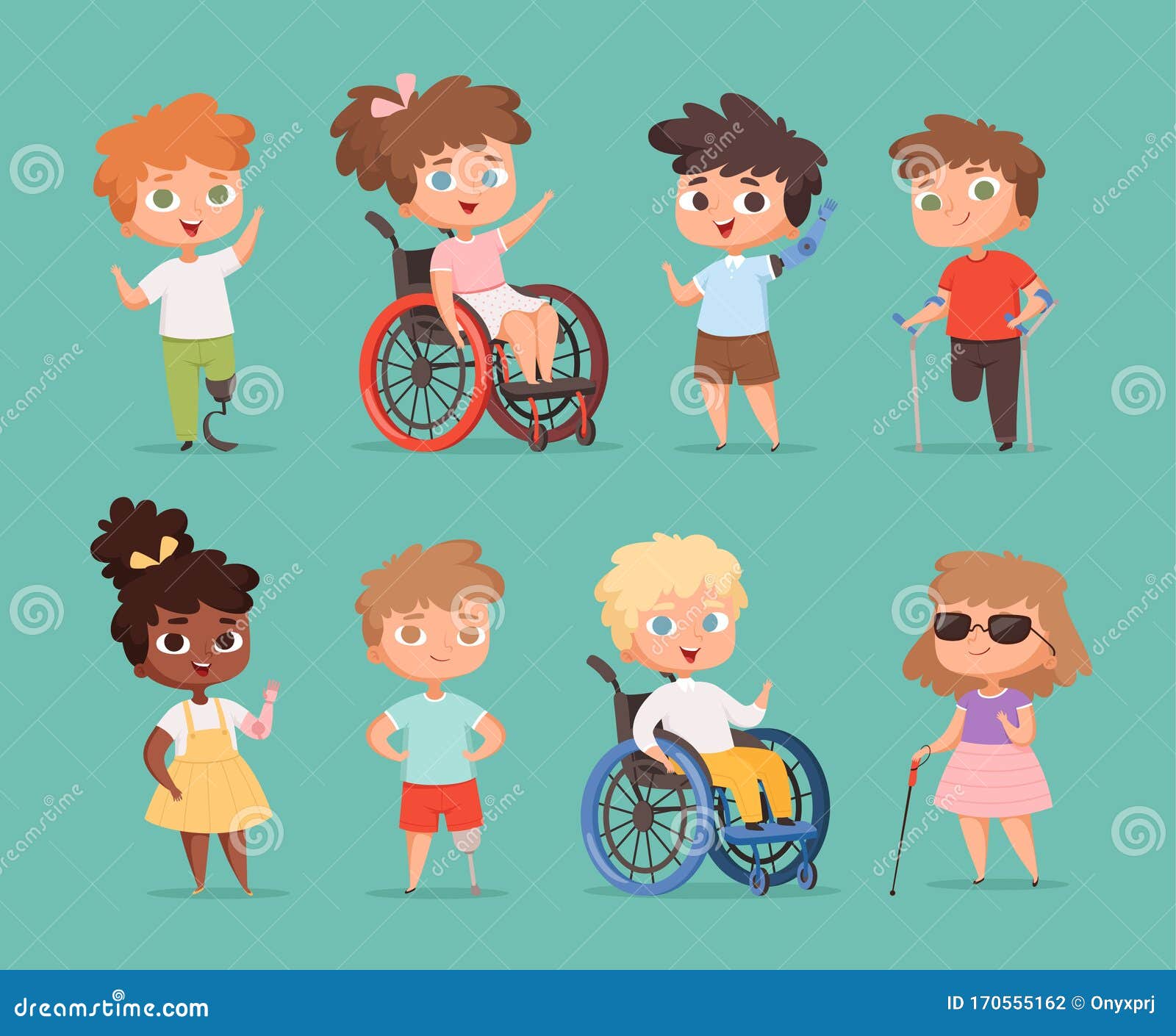 Niños Discapacitados Niños Sentados En Sillas De Ruedas Pequeños  Discapacitados En Ilustraciones De Dibujos Animados Vectoriales Ilustración  del Vector - Ilustración de alegre, médico: 170555162
