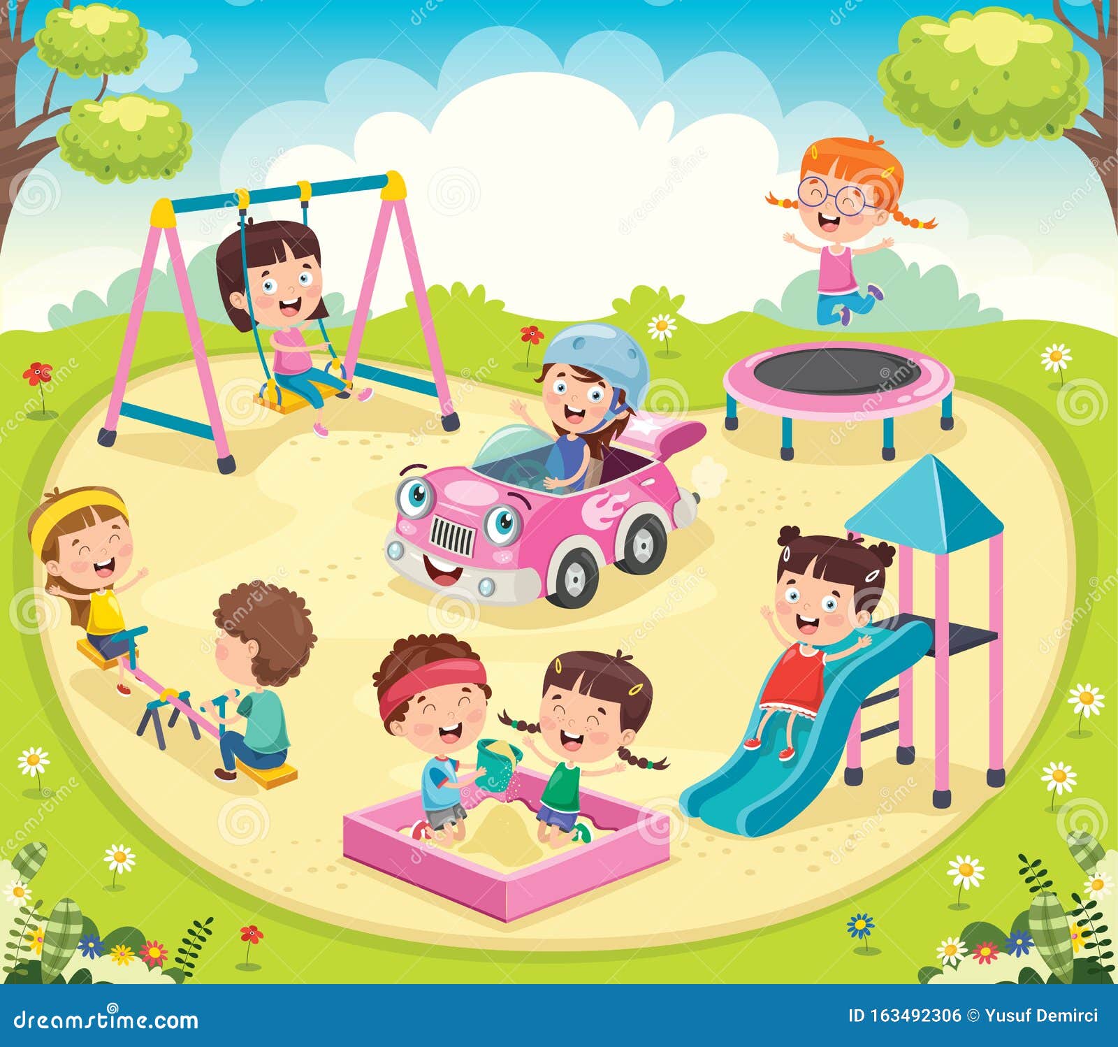 Niños Jugando En El Parque ilustración del vector. Ilustración de cabrito -  163492306