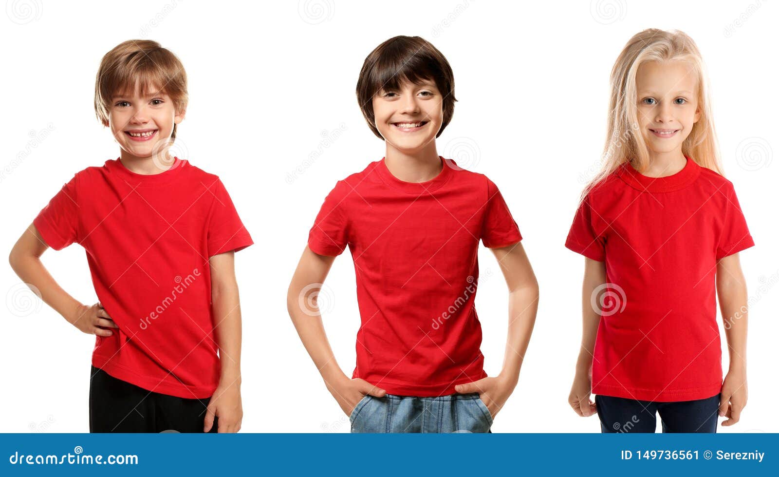Túnica Cuaderno continuar Niños Lindos En Camisetas Rojas En El Fondo Blanco Imagen de archivo -  Imagen de diferente, frente: 149736561
