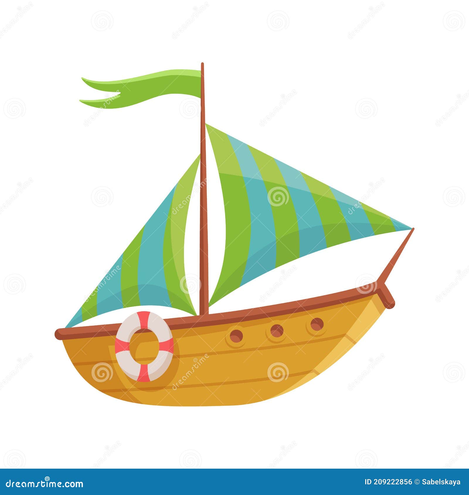 Niños Lindos Juguete Velero Barca Una Caricatura Plana Ilustración  Vectorial Aislada. Ilustración del Vector - Ilustración de aislado,  salvavidas: 209222856