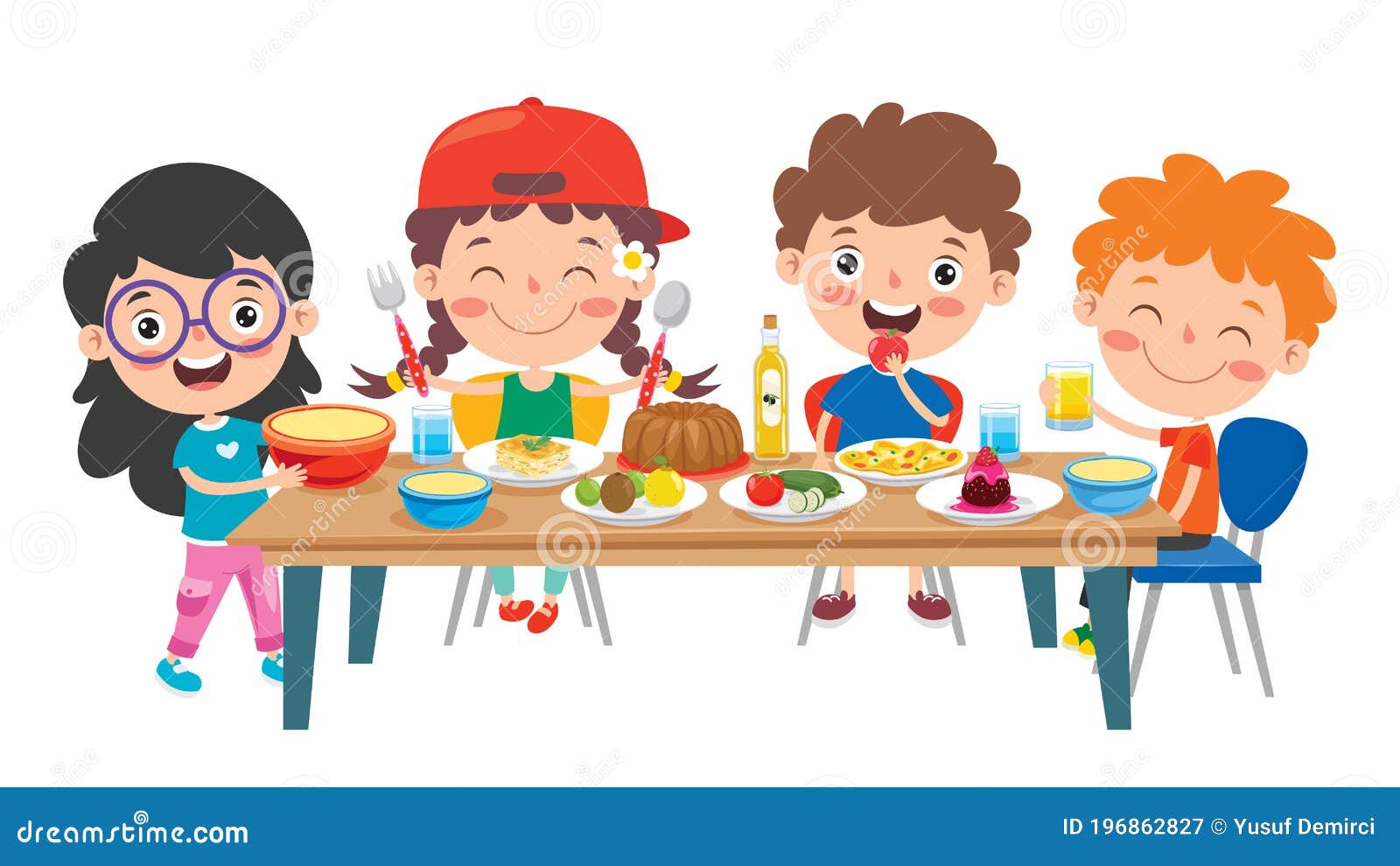 Niños Pequeños Comiendo Comida Saludable Ilustración del Vector -  Ilustración de delicioso, almuerzo: 196862827