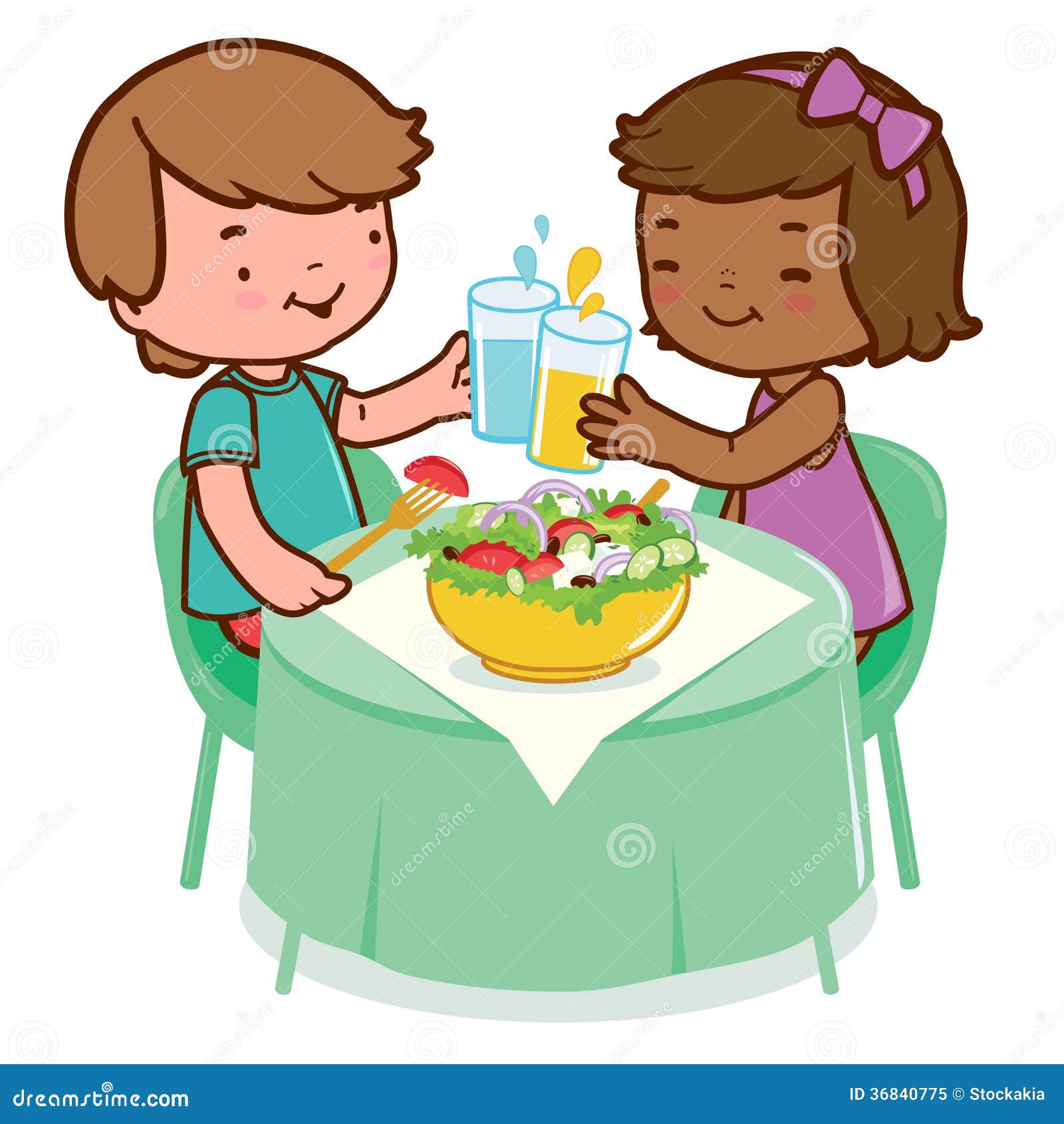 Niños En La Mesa Comiendo Comida Saludable Ilustración del Vector -  Ilustración de negro, gente: 36840775, image size:1600x1690