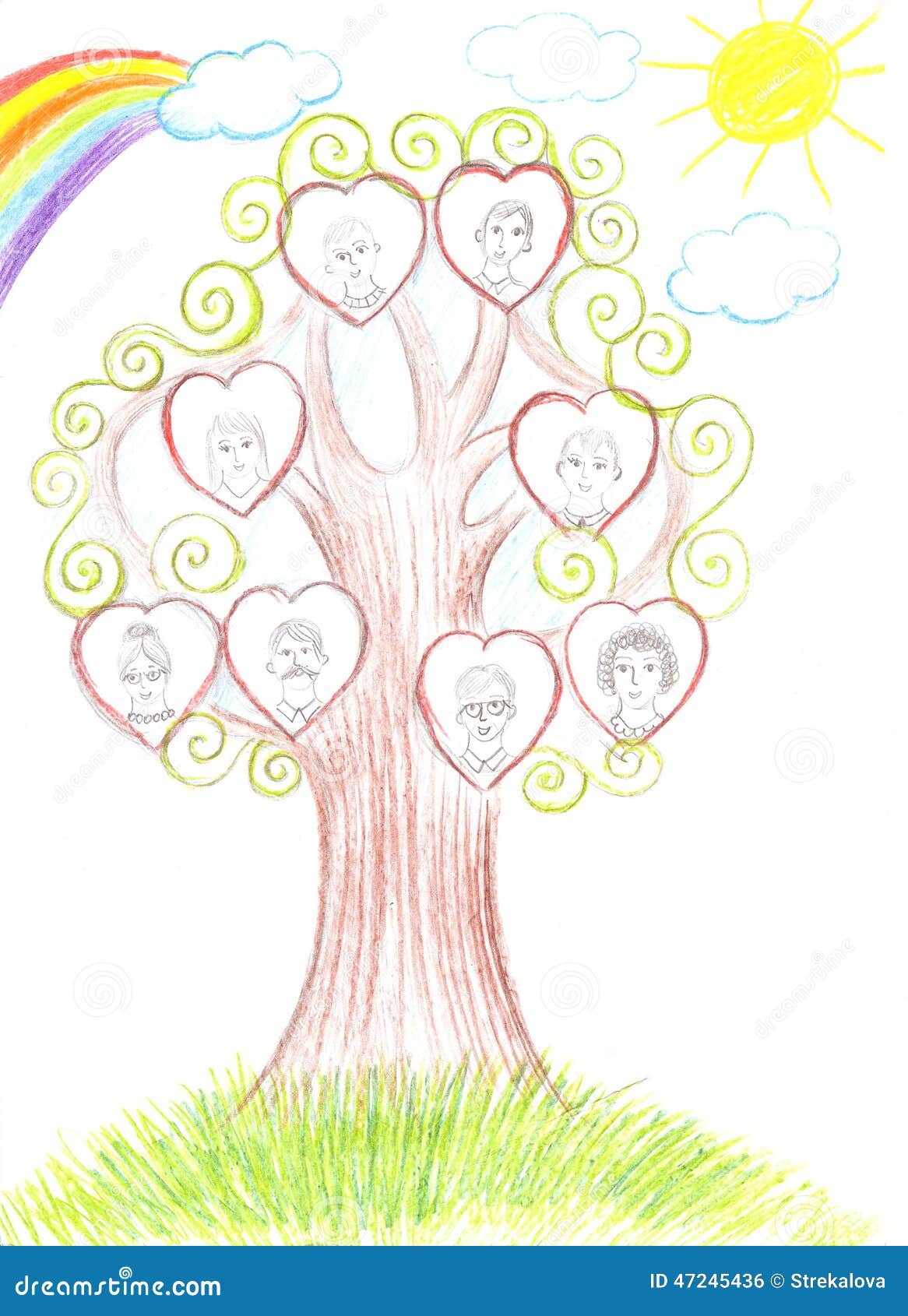 Niños Que Dibujan El árbol Genealógico De La Familia Stock de