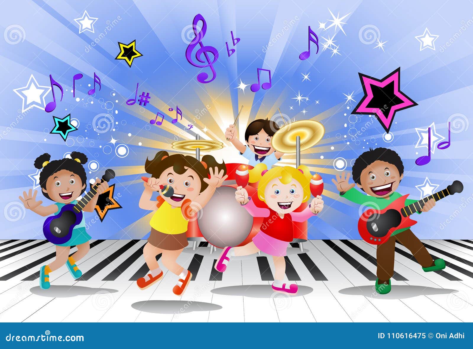 Niños Tocando Instrumentos Musicales Stock de ilustración - Ilustración de tocando, niños: 110616475