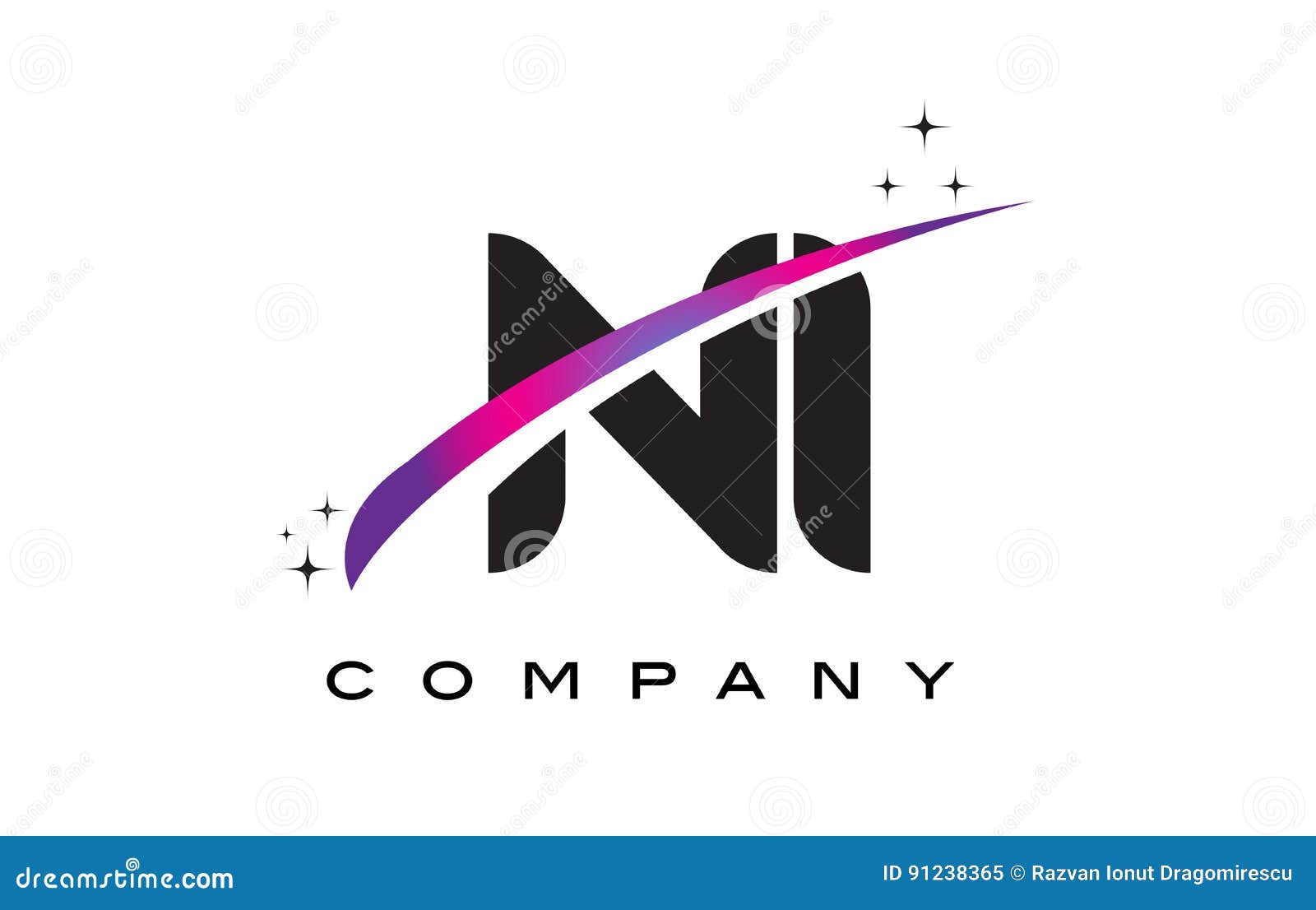 ni n i black letter logo  with purple magenta swoosh