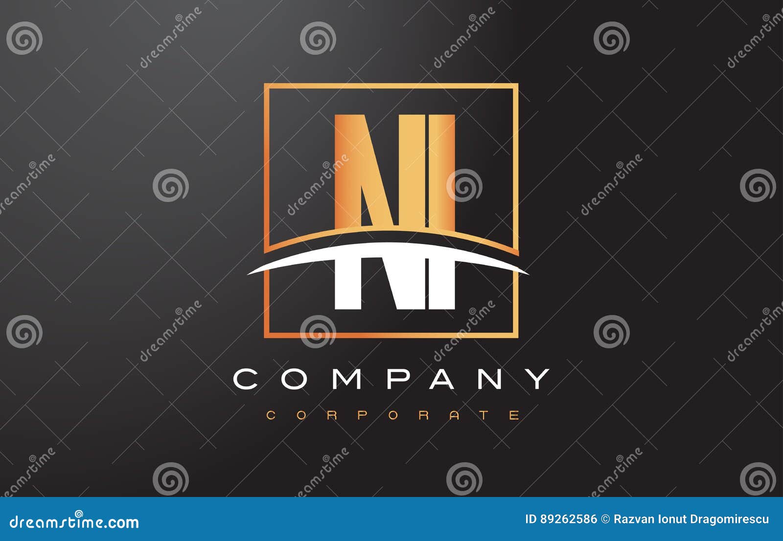 ni n i golden letter logo  with gold square and swoosh.