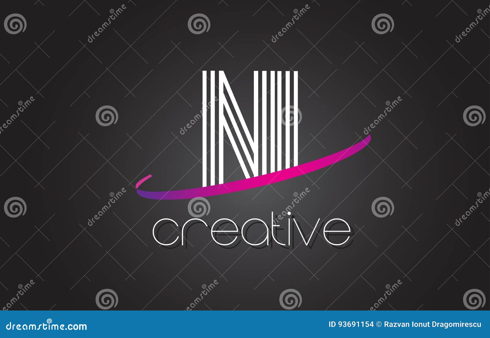 ni n i letter logo with lines  and purple swoosh.