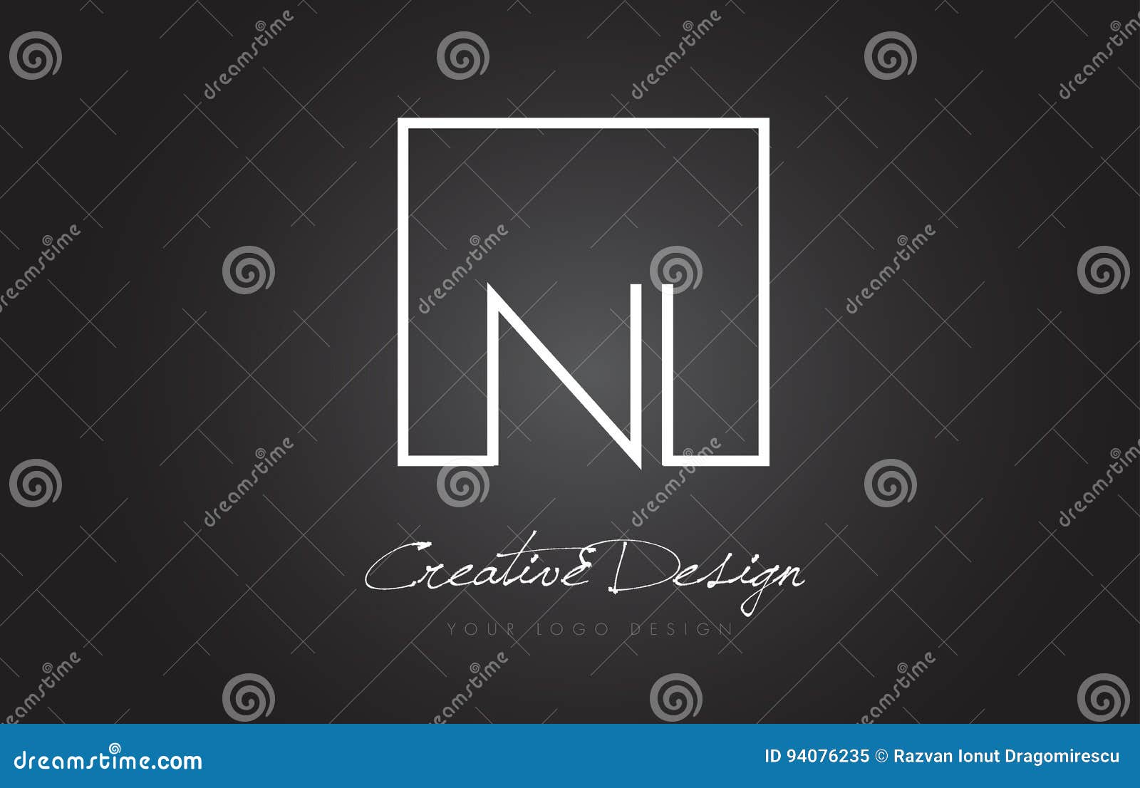 ni square frame letter logo  with black and white colors.