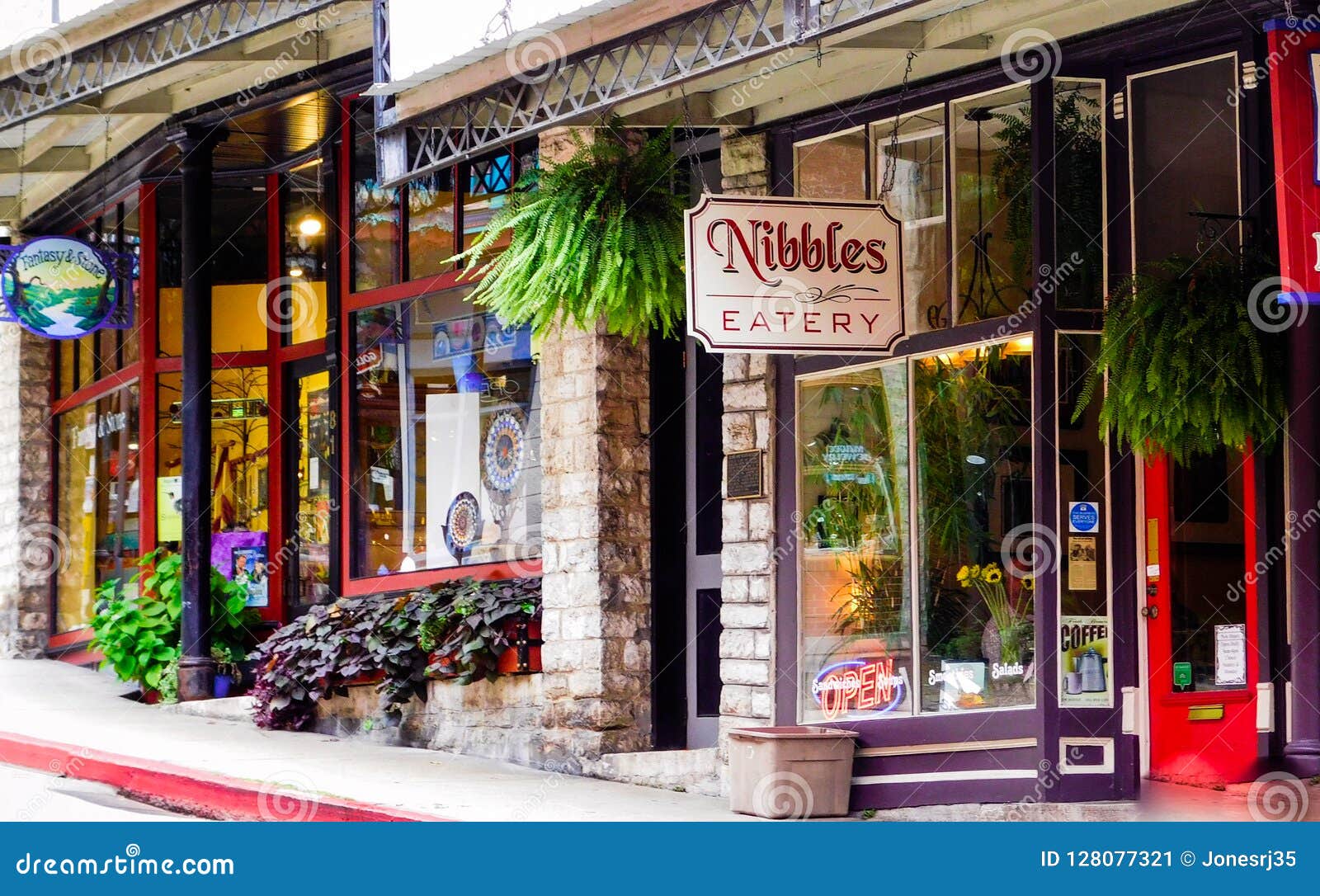 Nibbles Eatery is One of Many Eateries in Colorful Downtown Eureka Springs, Arkansas Editorial