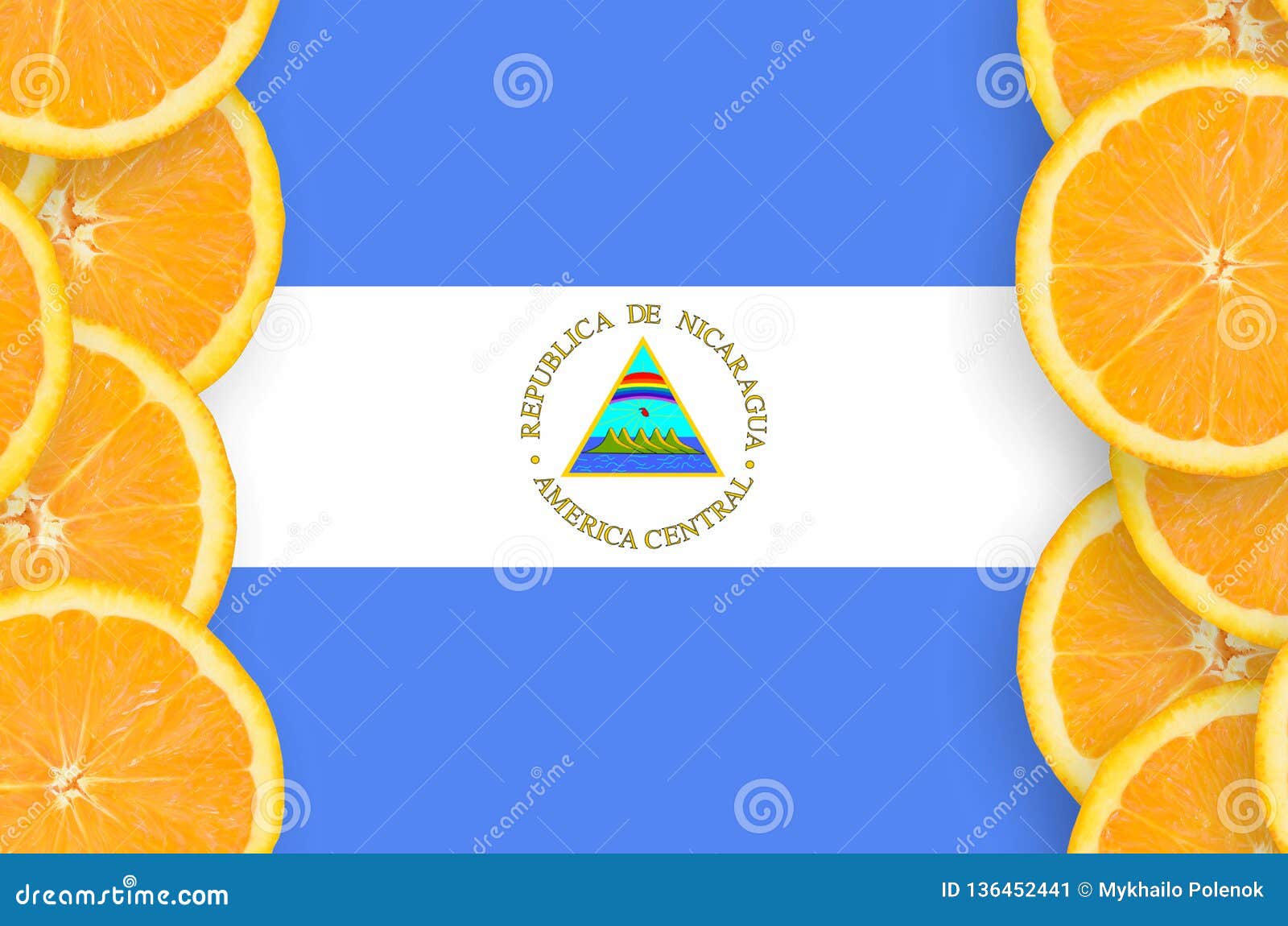 nicaragua flag in citrus fruit slices vertical frame