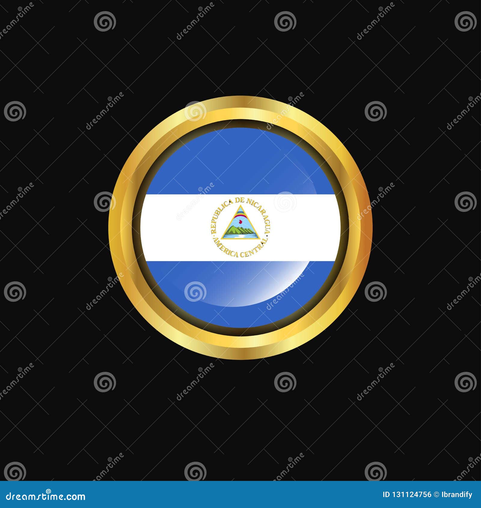 Nicaragua Flag Golden Button Stock Vector - Illustration of travel ...