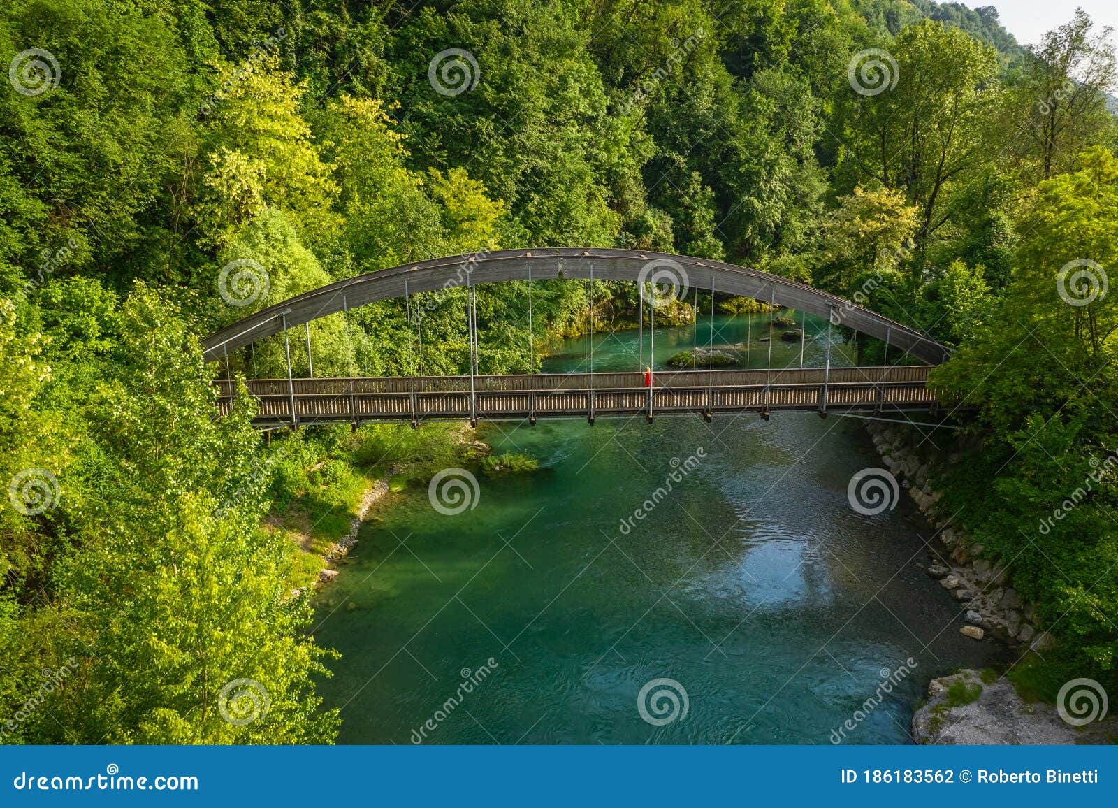 nice aerial view of the serio river and old bridge