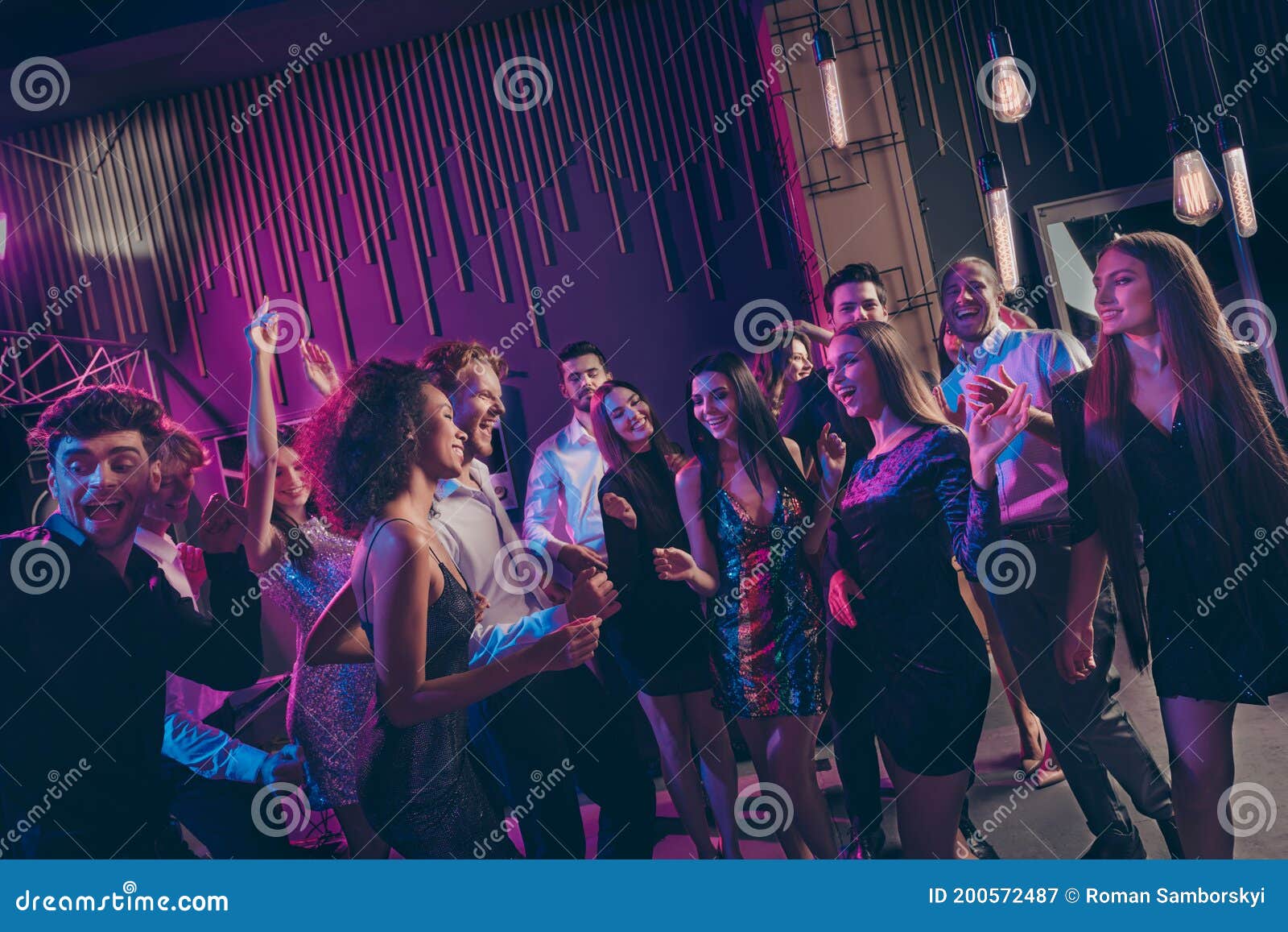 Nice Attractive Cheerful Crowd Dancing Having Fun Celebratory Corporate ...