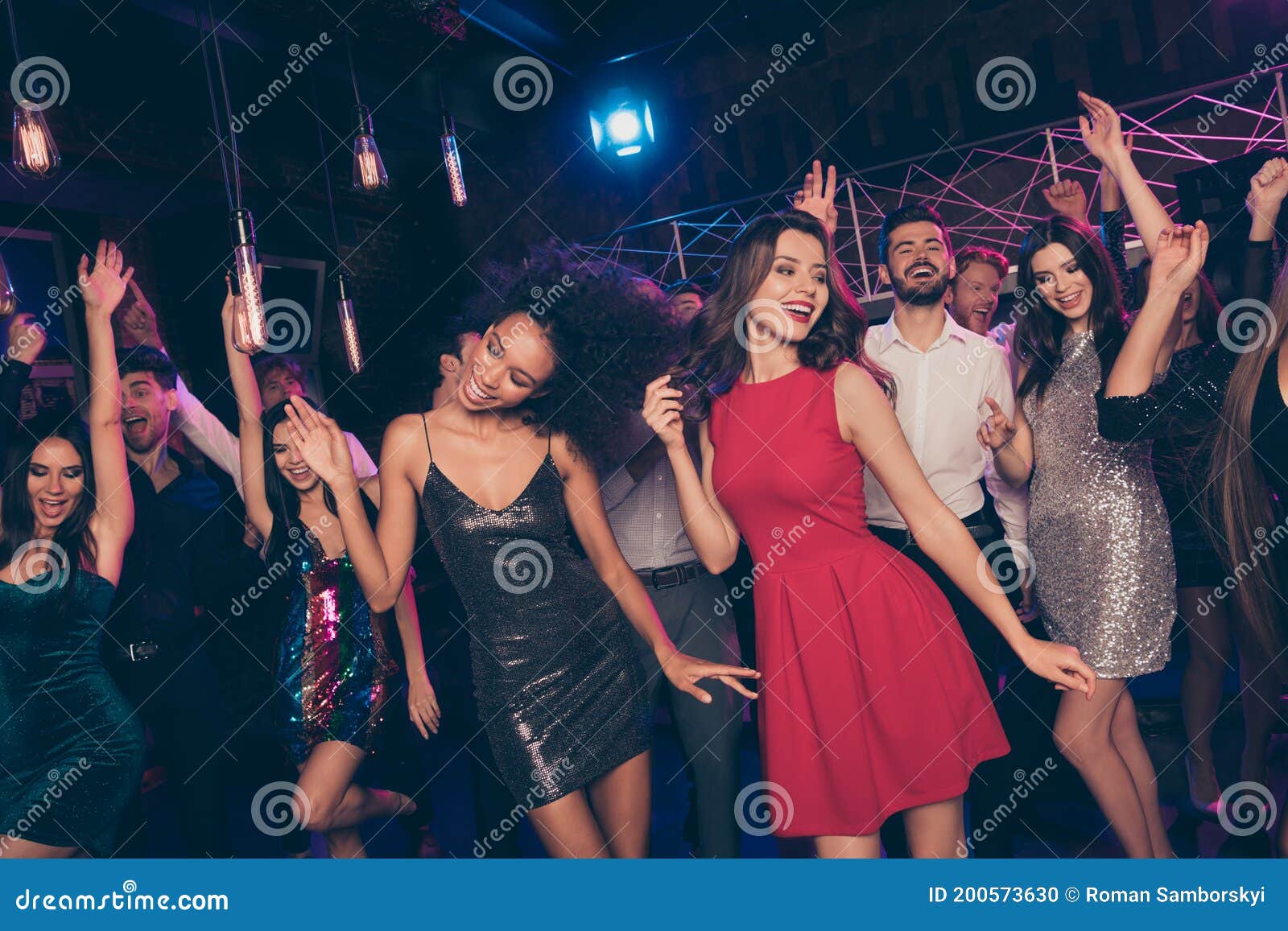 Nice Attractive Elegant Cheerful Crowd Dancing Enjoying Rest Relax ...