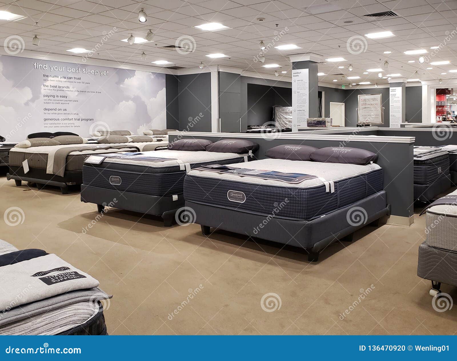 Nice Beds And Mattresses For Sale At Store Macy`s Editorial Image - Image of relax, frame: 136470920