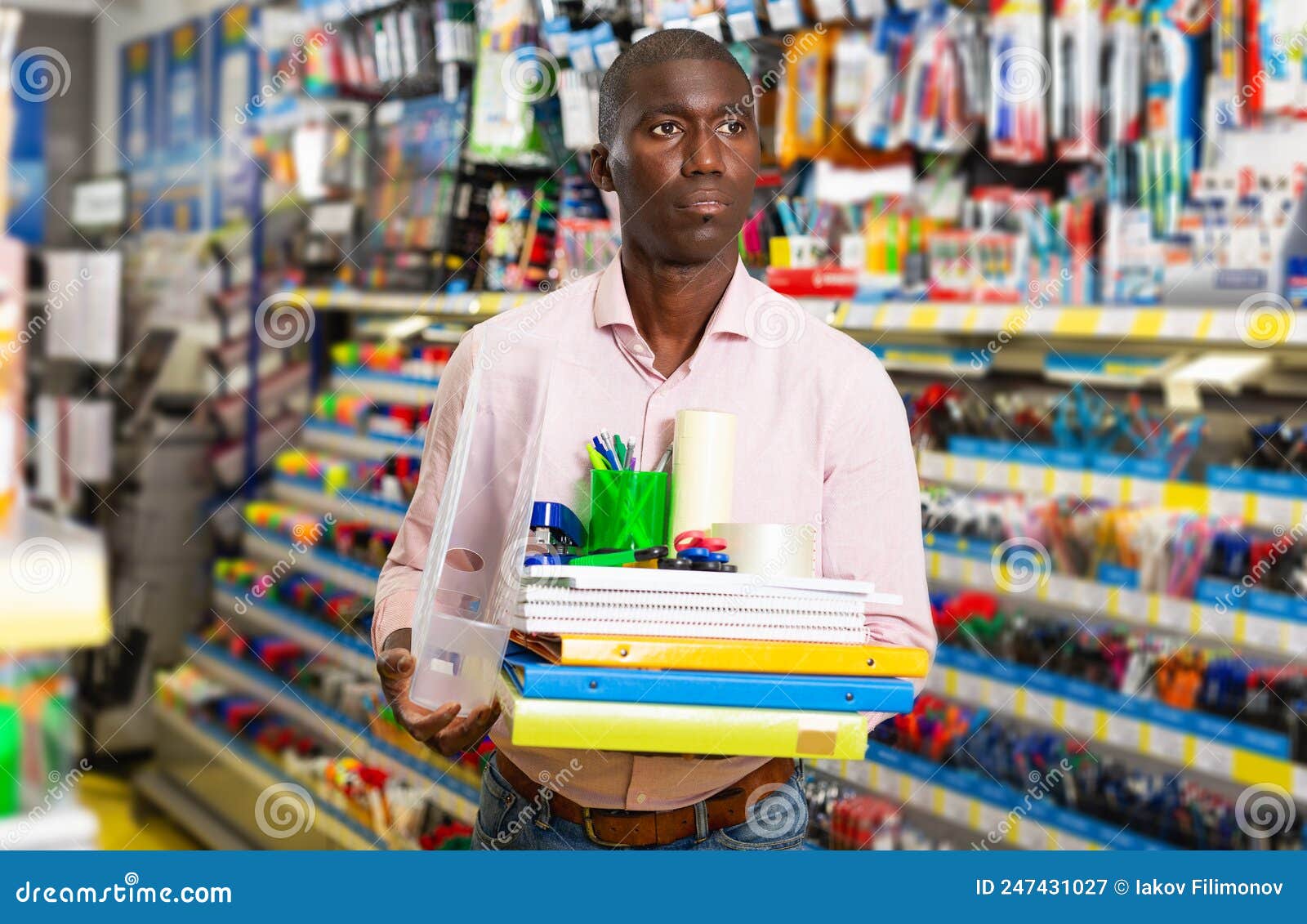 Nice Buyer Holding Stack with Office Supplies Stock Image Image of