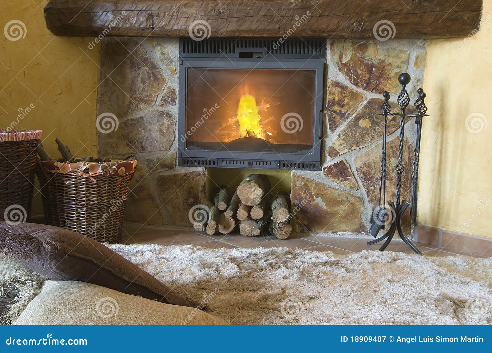 A Nice Carpet by the Fireplace. Stock Image Image of cozy
