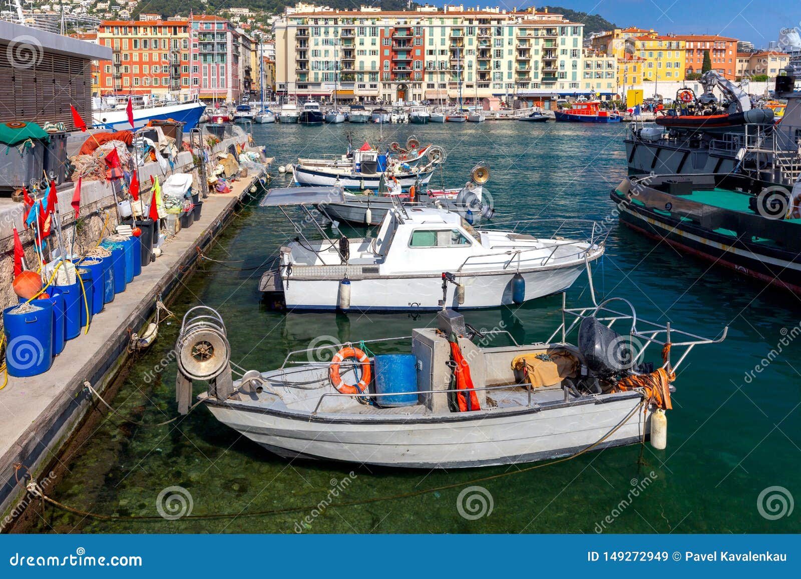 Nice. Fishing Boats Near The Pier In The Old Port. Stock ...