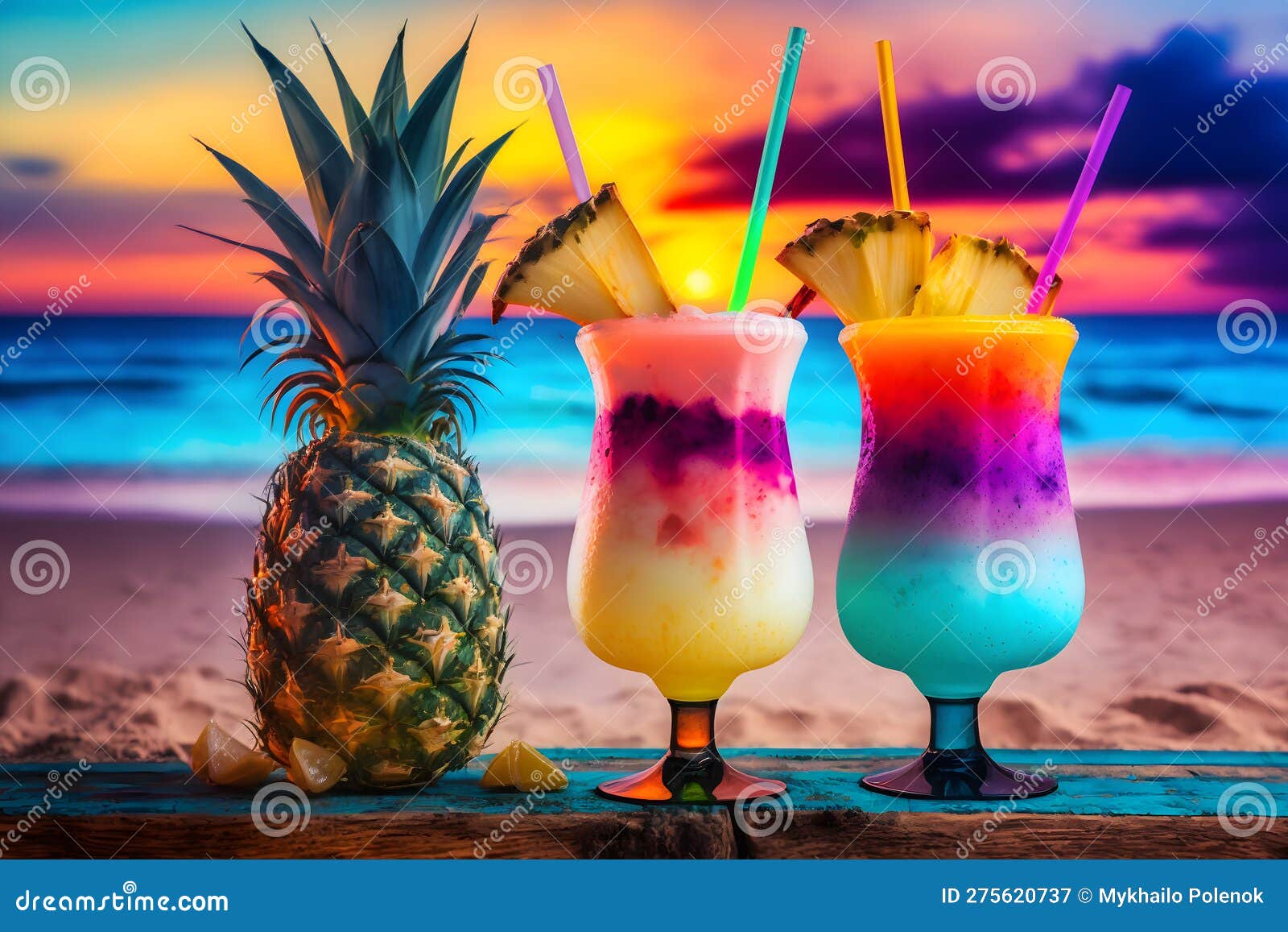 Nice Fresh Exotic Cocktails, Served on the Beach. Neural Network AI