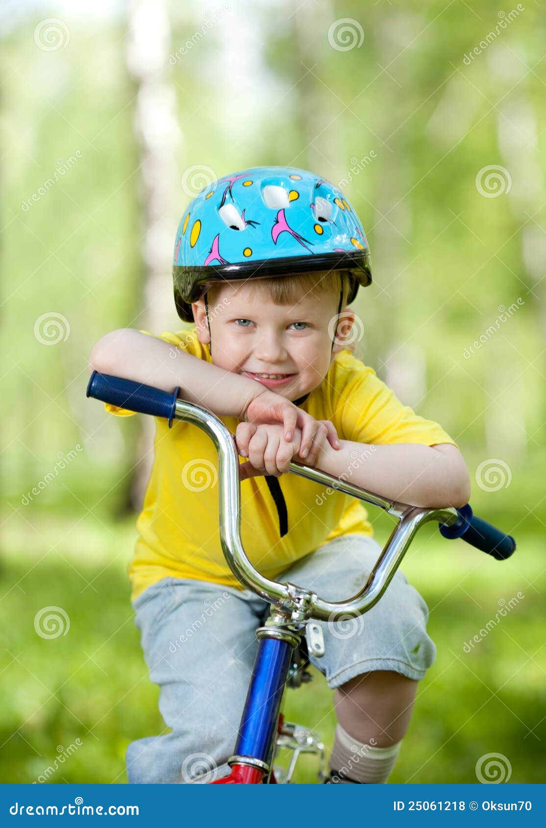 Nice Kid Weared in Helmet on Bicycle Stock Photo Image of cheerful