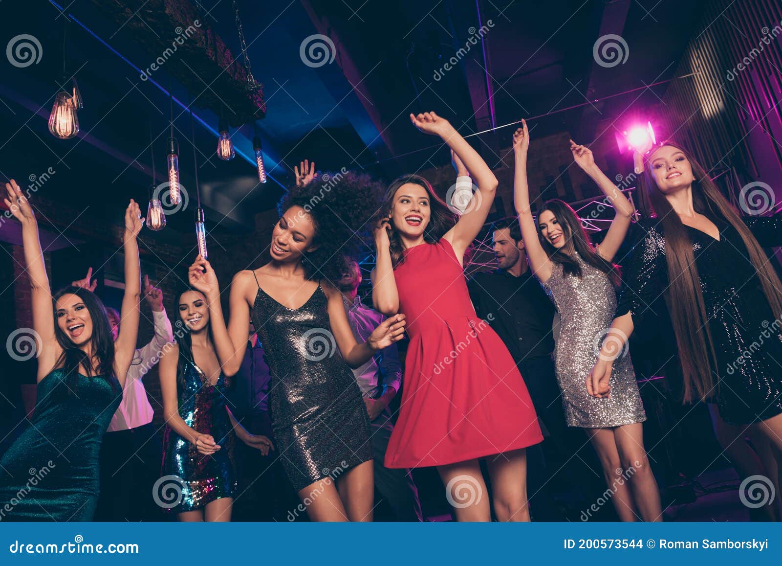 Nice-looking Attractive Elegant Trendy Cheerful Crowd Dancing Enjoying ...