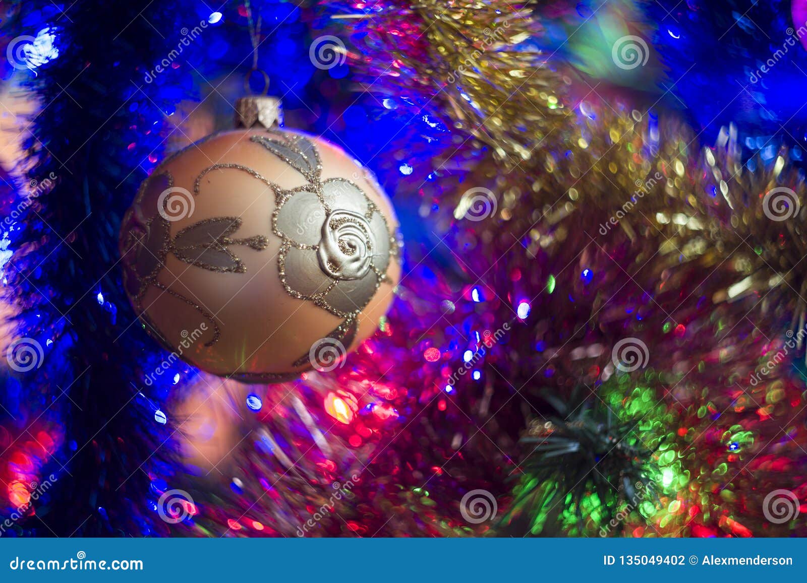 Christmas Tree Background with Colorful Christmas Lights and Baubles ...