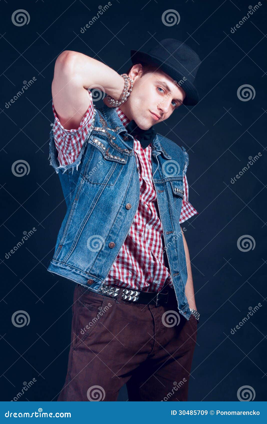 Nice man in squared shirt stock image. Image of bowtie - 30485709