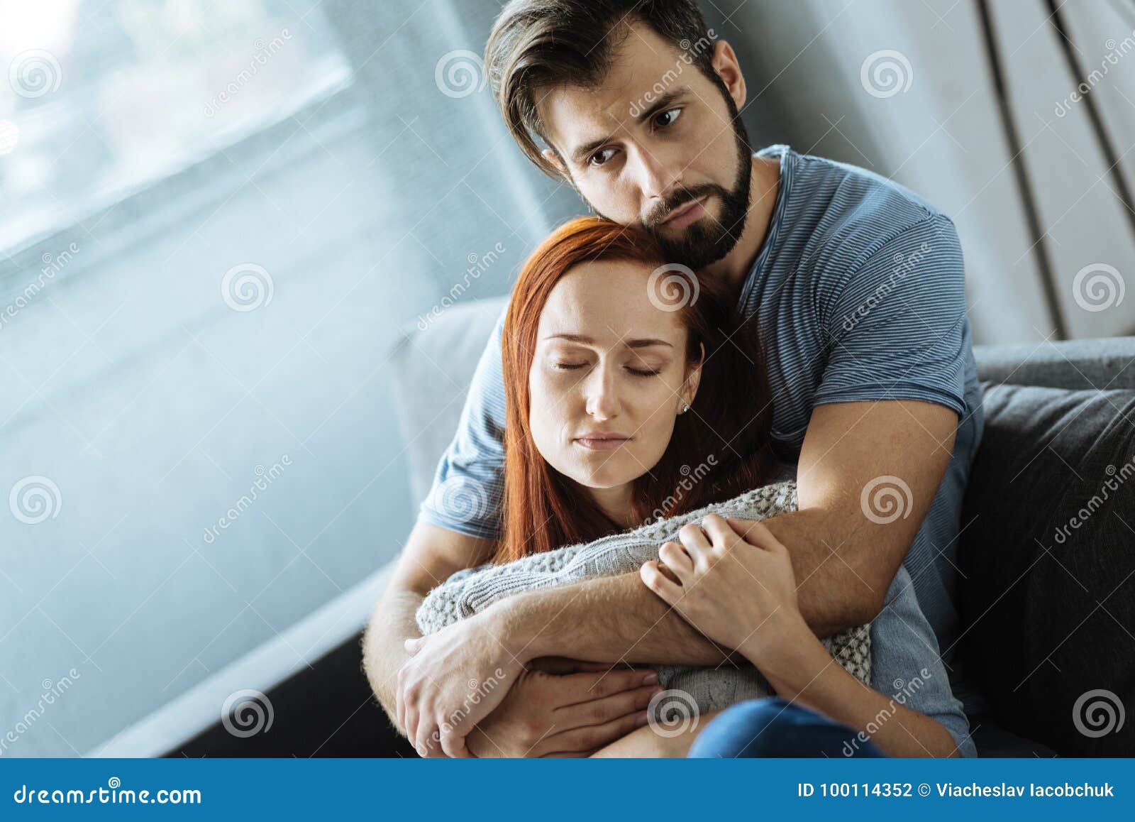 Nice Peaceful Woman Being Hugged by Her Boyfriend Stock Photo - Image ...