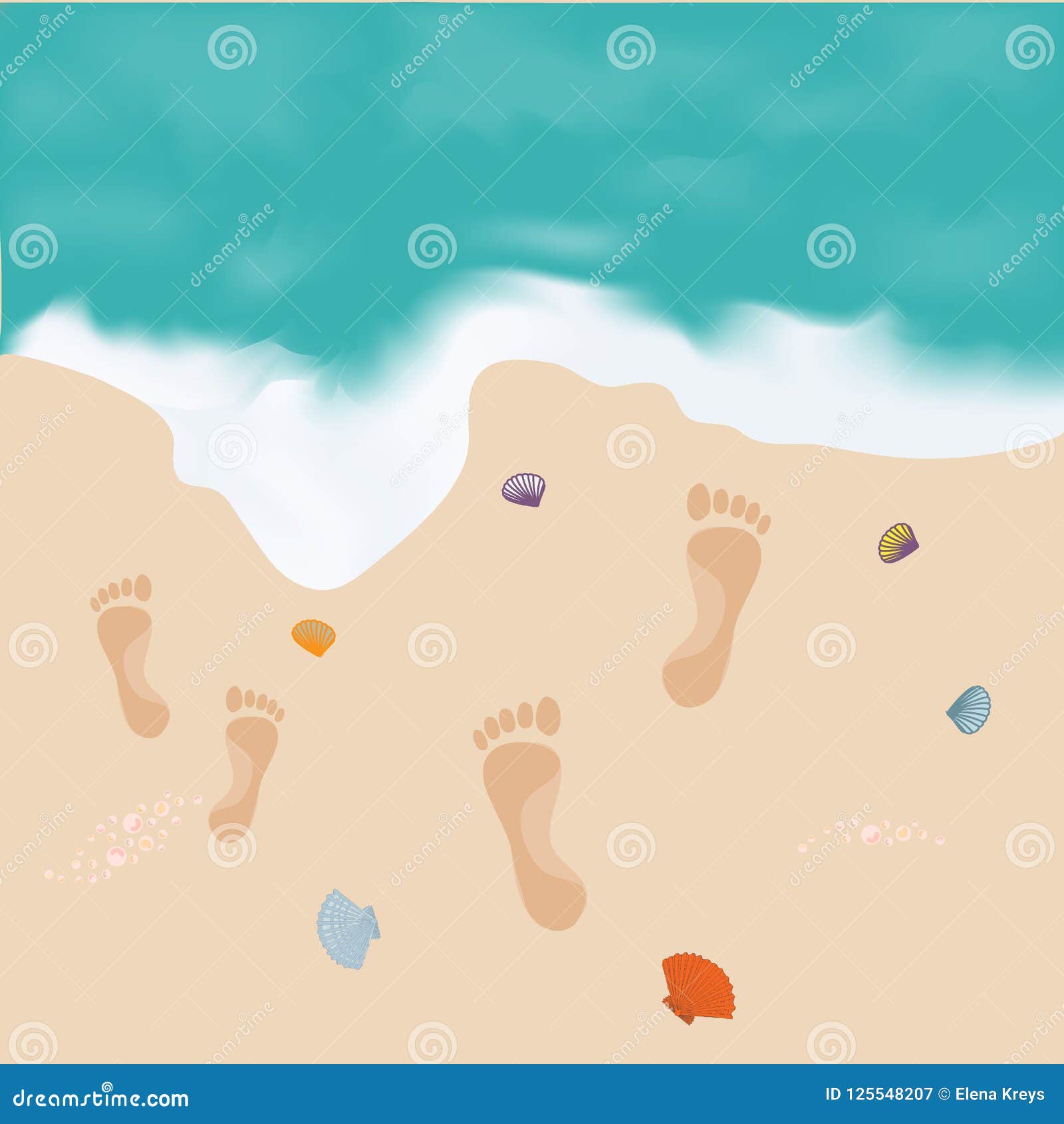 Nice Picture of the Sea, Shore with Footprints and Shells Stock Vector ...