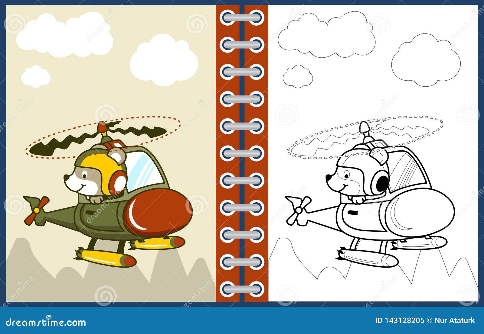 Nice Pilot Cartoon On Helicopter, Coloring Page Or Book Stock Vector