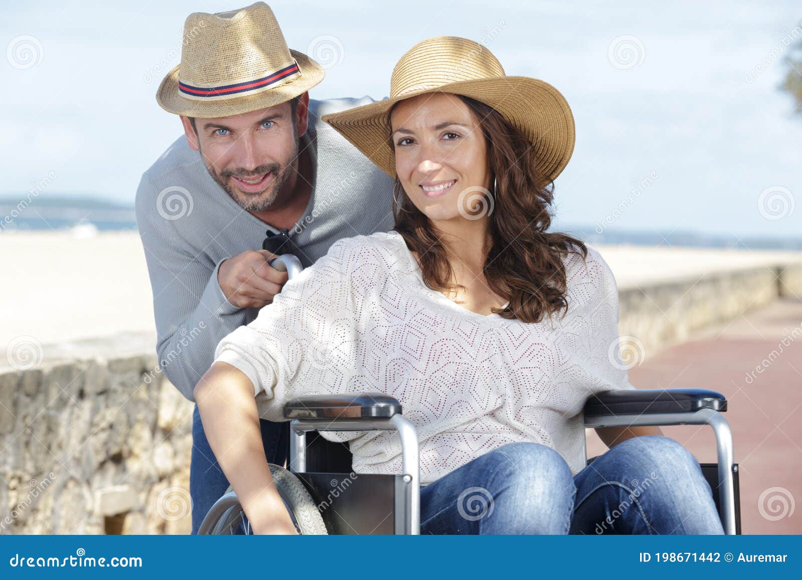 Wheelchair couple outdoors stock photo. Image of handicap 198671442