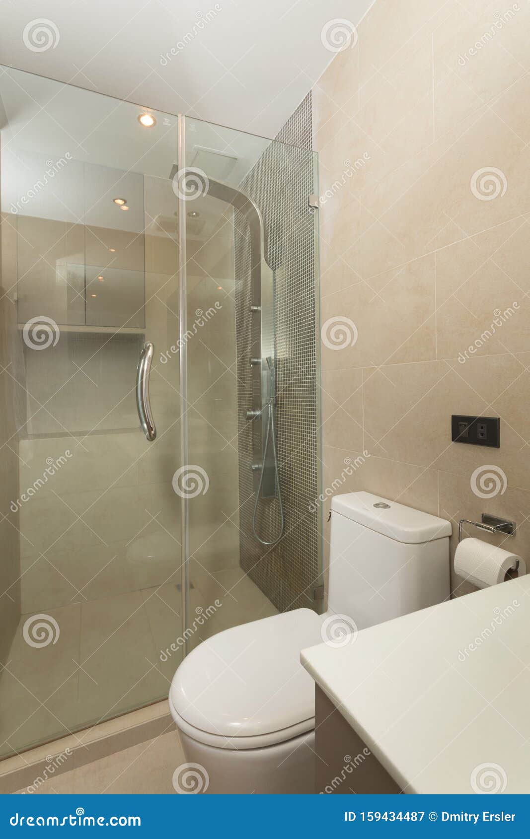 Nice White Tiled Modern Restroom Stock Image - Image of design, tile ...