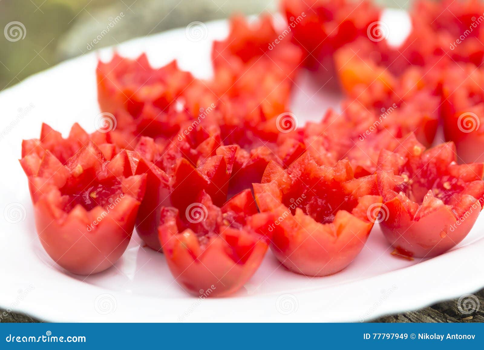 Nicely Flower Sliced Tomatoes on Plate Stock Image Image of glare
