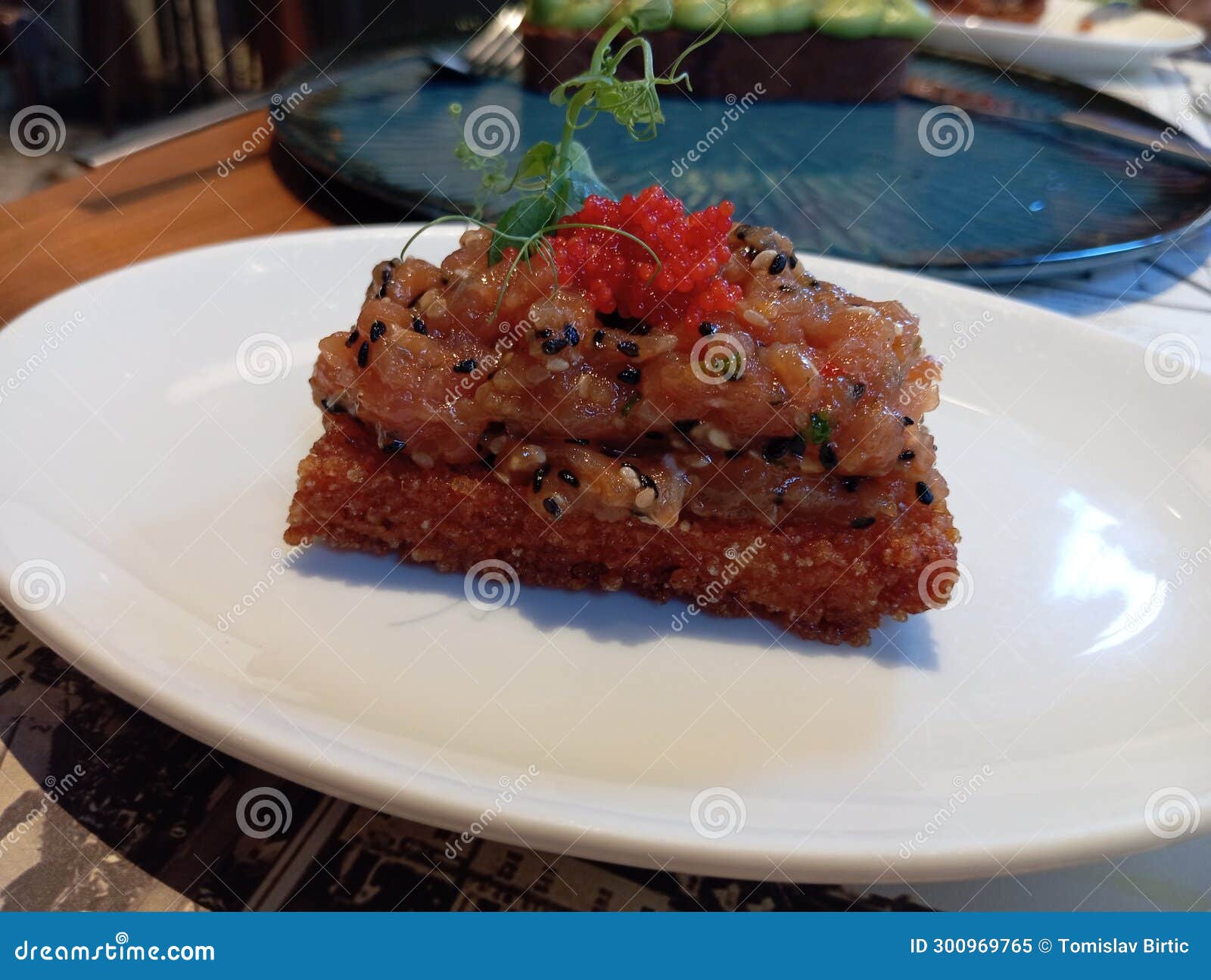 Spicy Tuna Tartare on Fried Sushi Rice Stock Image - Image of taste