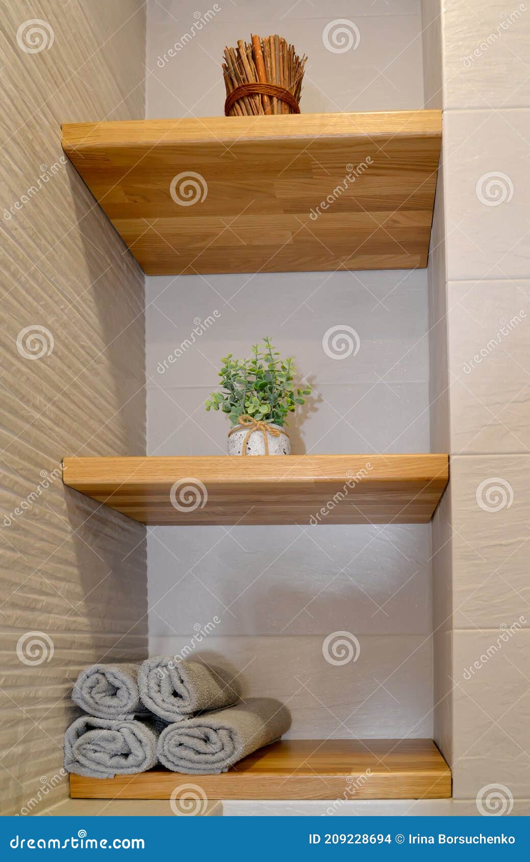 Niche with Shelves in a Modern Bathroom. Stock Photo Image of ceramic