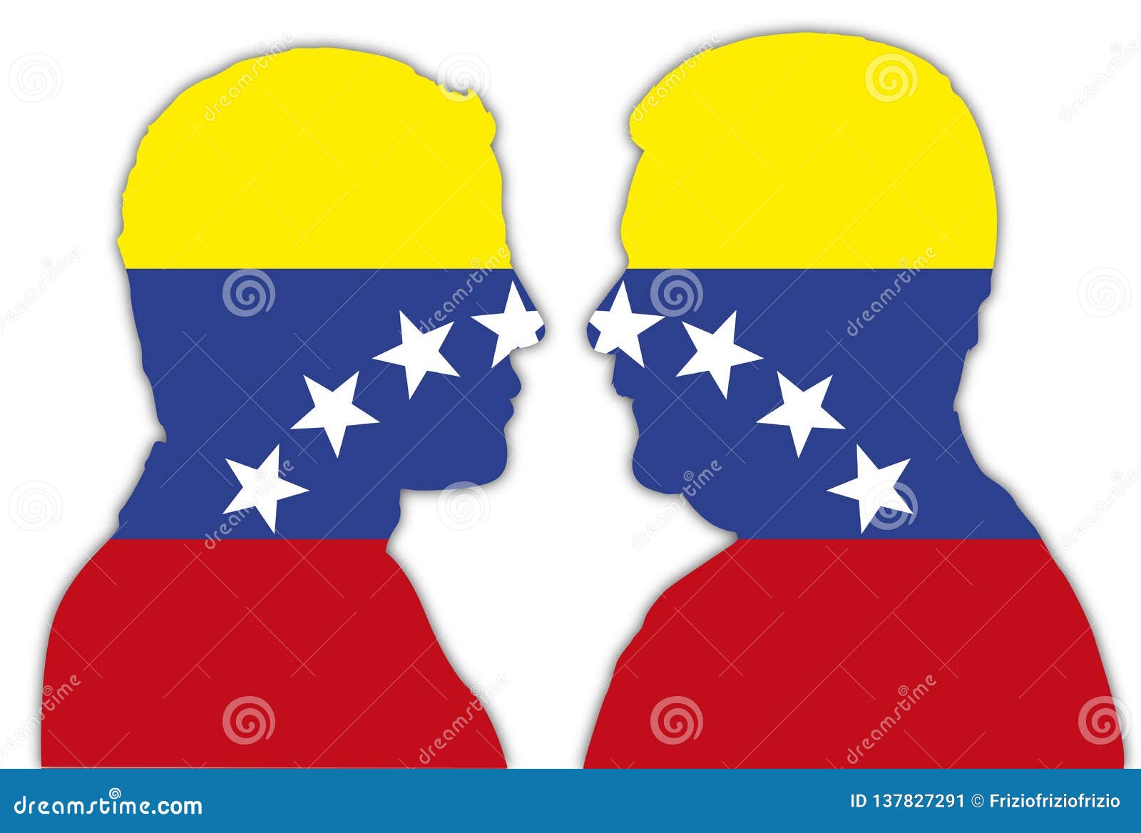 nicolas maduro vs juan guaidÃÂ² portrait silhouettes on the venezuela flag