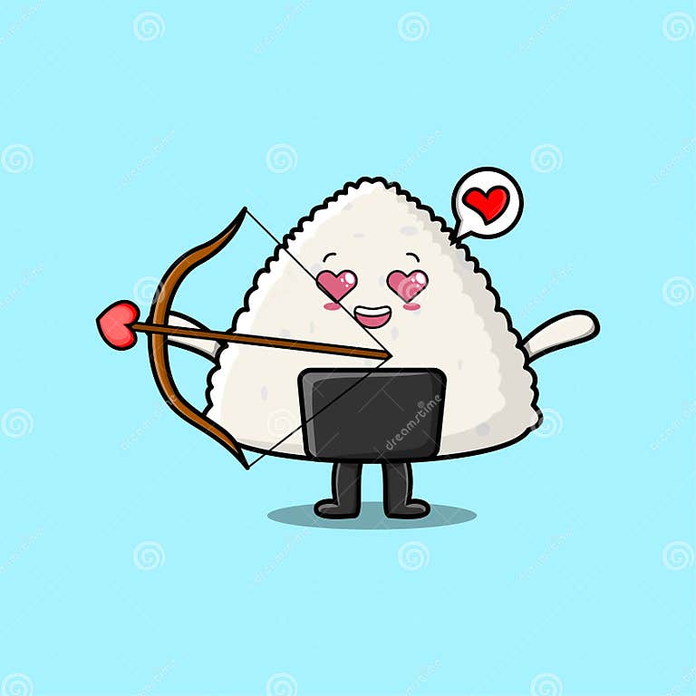 Niedlicher Cartoon Romantischer Cupio Reis Japanischer Sushi Vektor ...