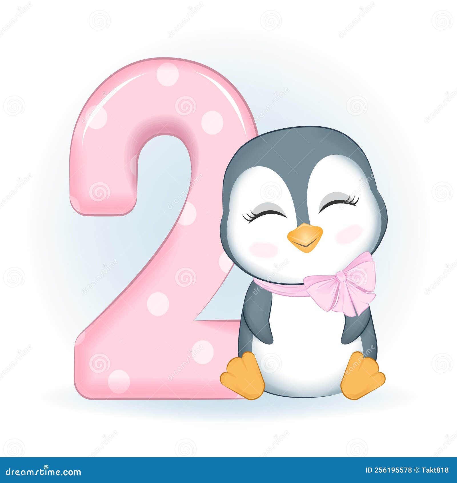 Niedlicher Pinguin Und Nummer 2 Vektor Abbildung - Illustration von  karikatur, karte: 256195578