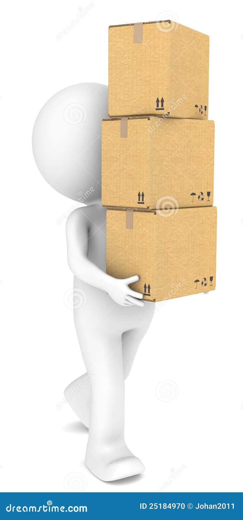 Niesie. 3d pudełek kartonowego przewożenia charakteru ludzcy karły wypiętrzają serie