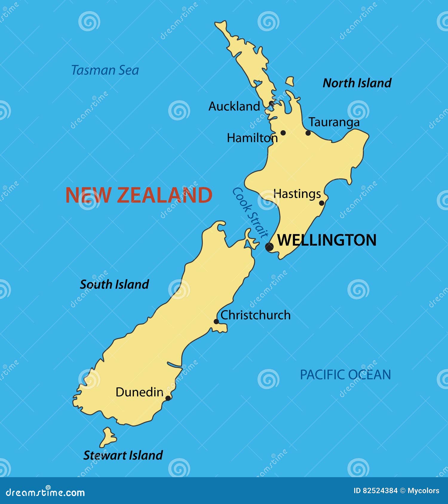 Nieuw Zeeland - Kaart Vector Illustratie. Illustration Of Blauw - 82524384
