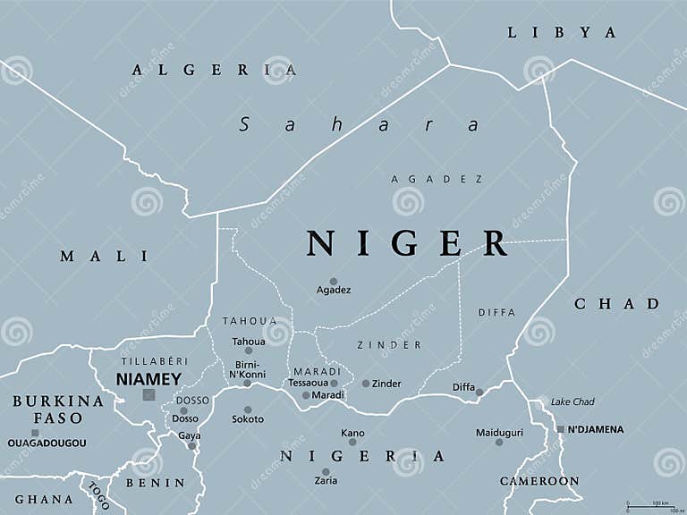 Niger, Landlocked Country in West Africa, Gray Political Map Stock Illustration Illustration