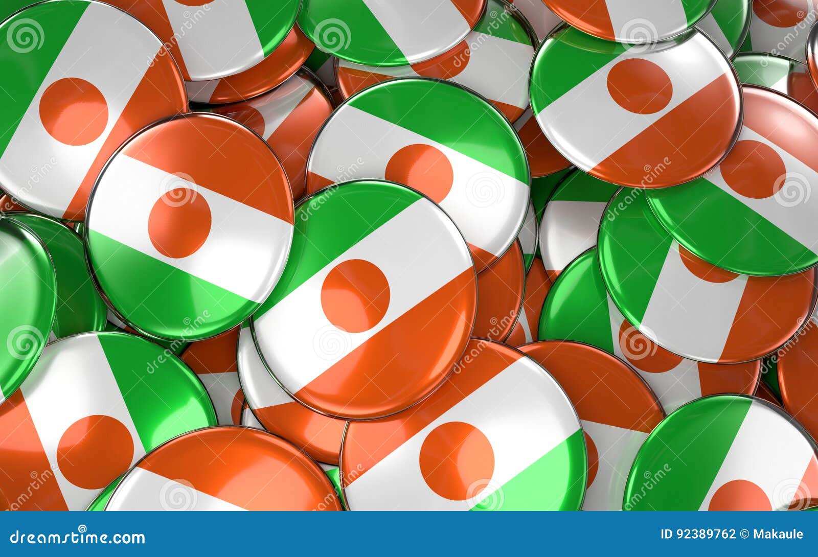 niger badges background - pile of nigerien flag buttons.