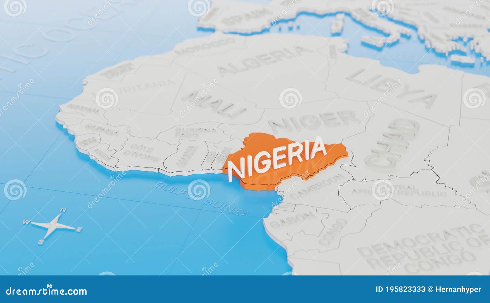 Nigeria Highlighted On A White Simplified 3D World Map Digital 3D Nigeria Highlighted White Simplified D World Map Digital Render 195823333
