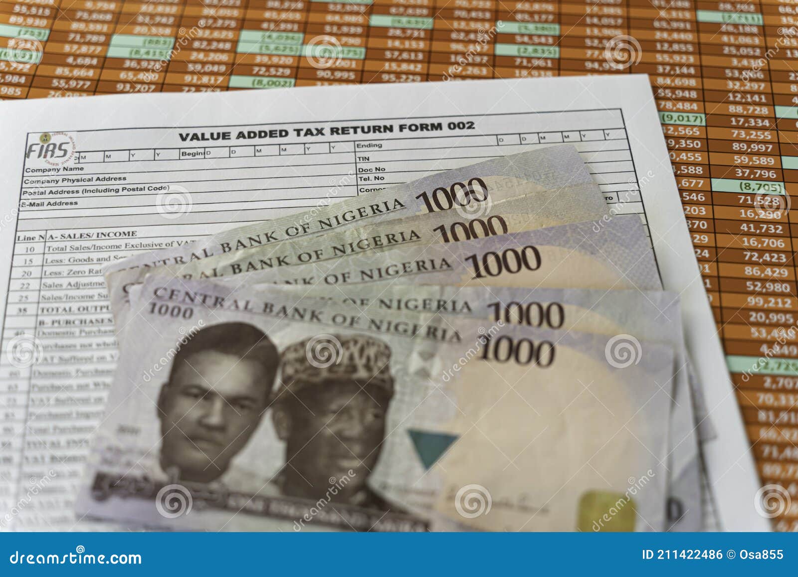 Nigerian Valued Added Tax Form with Nigerian Naira Notes Editorial