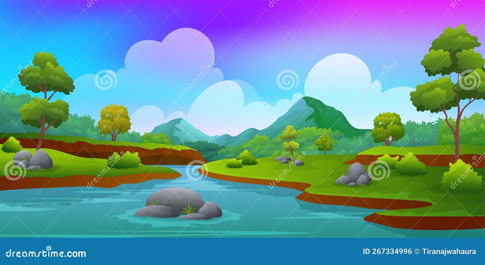 Clean River in the Middle of the Hill with Mountains Landscape