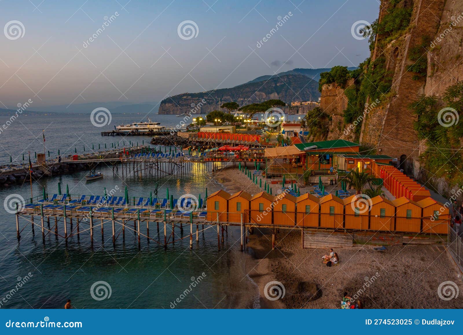 Night Aerial View of Leonelli S Beach at Sorrento, Italy Stock Image ...