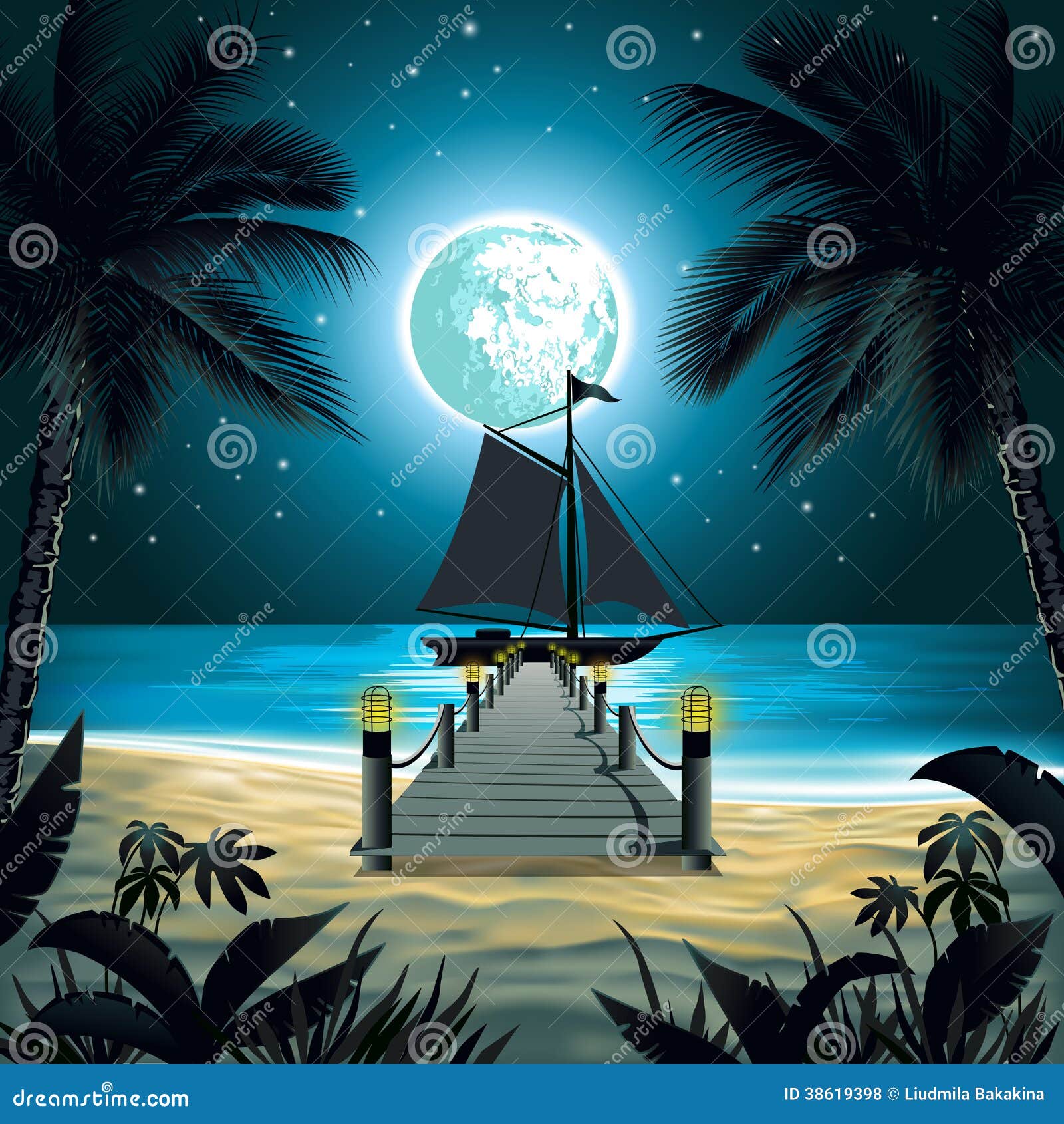 Night summer beach stock vector. Illustration of beach 73510867